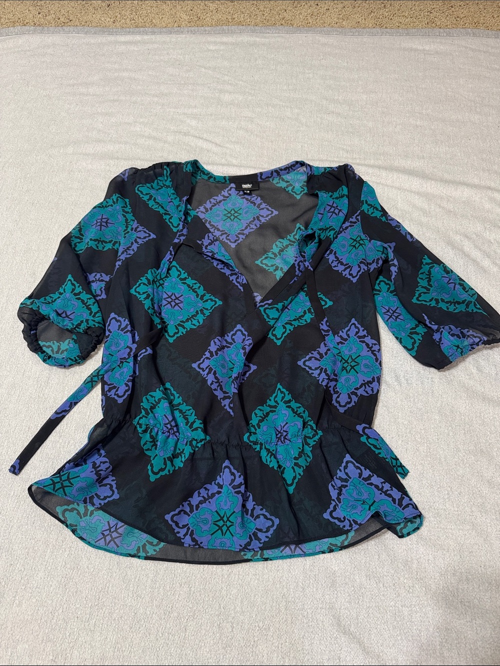 Mossimo Supply Co. Teal & Purple Sheer Wrap Blouse